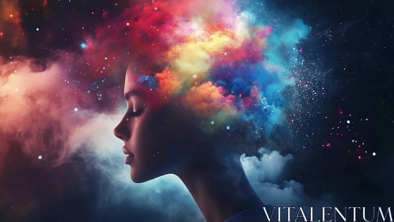 Side profile silhouette shows nebula-like cloud emerging calmly