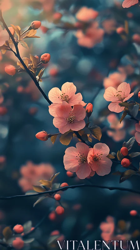 Soft Pink Blossoms Dancing in Golden Sunlight