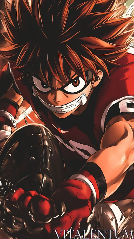 Frenzied gridiron sprinter rockets forward in anime fury.