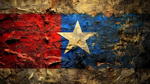 Textured Texas flag mural with distressed grunge surface treatment.