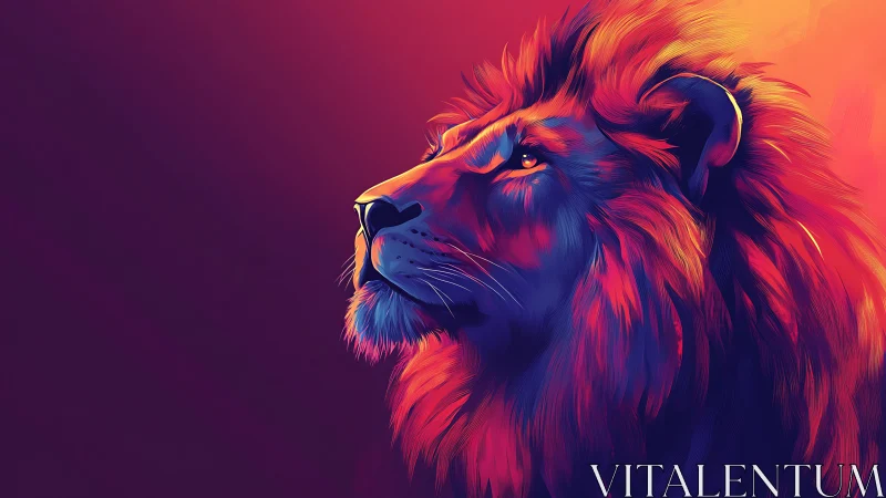 Radiant lion portrait glowing with bold sunset colors.