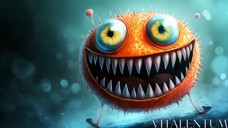 Bioluminescent orange monster with exaggerated teeth and stalk eyes