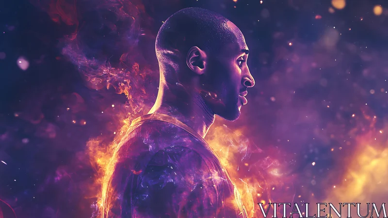 Digital painting profile portrait with luminous flame gradients.