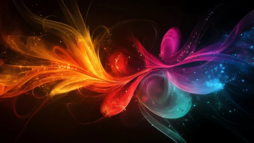 Vibrant energy ribbons swirling through cosmic darkness.