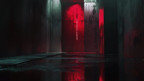 Moody neon corridor where shadows and red light whisper.