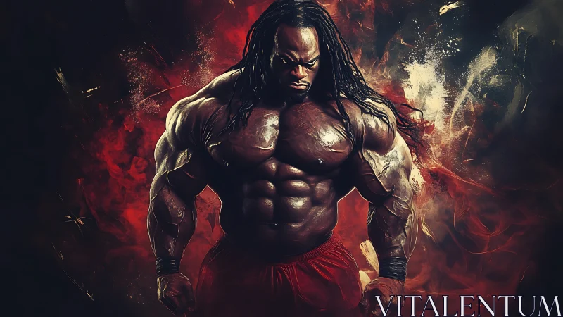 Hyperdefined bodybuilder rendered in dramatic chiaroscuro lighting