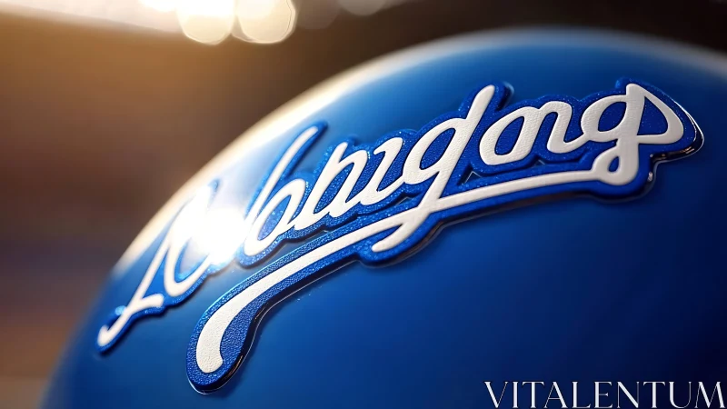 Shallow depth of field closeup shows embossed Dodgers helmet logo