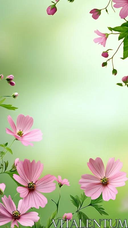 Pink Cosmos Bloom Border Dance Across Soft Gradient.