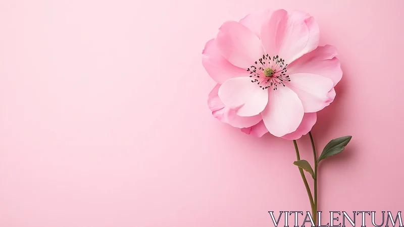 Pink Peony Bloom Against Monochromatic Rose Background.