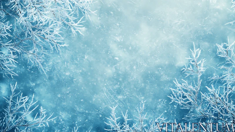 Frosty winter branches frame a calm, softly glowing sky