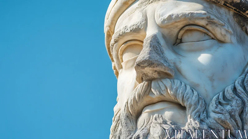 Marble philosopher gazes calmly into a bright blue sky