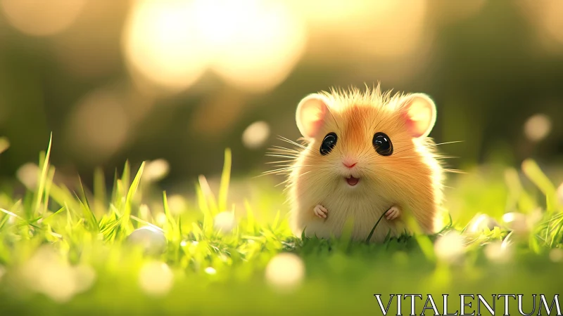 Backlit digital hamster rendered with shallow depth of field bokeh