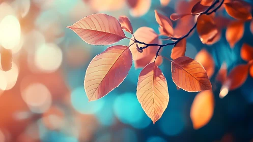 Autumn Leaves Close-Up with Vibrant Bokeh in Soft Focus Style.