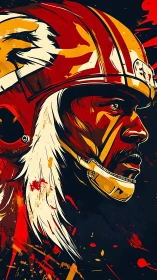 Dynamic football warrior portrait in bold vector strokes.