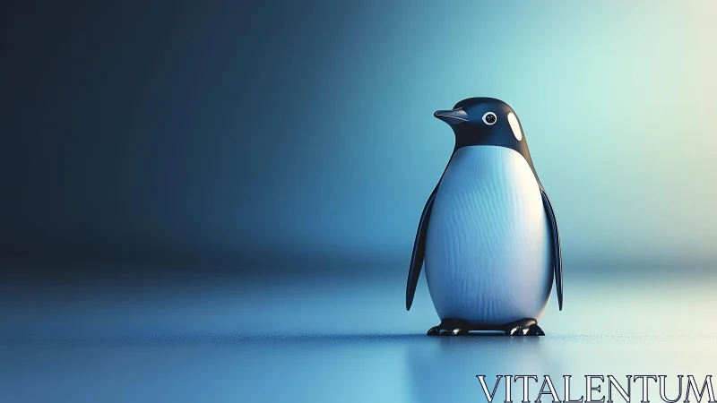 Cute Stylized Penguin on Smooth Blue Gradient Background, Digital Art.