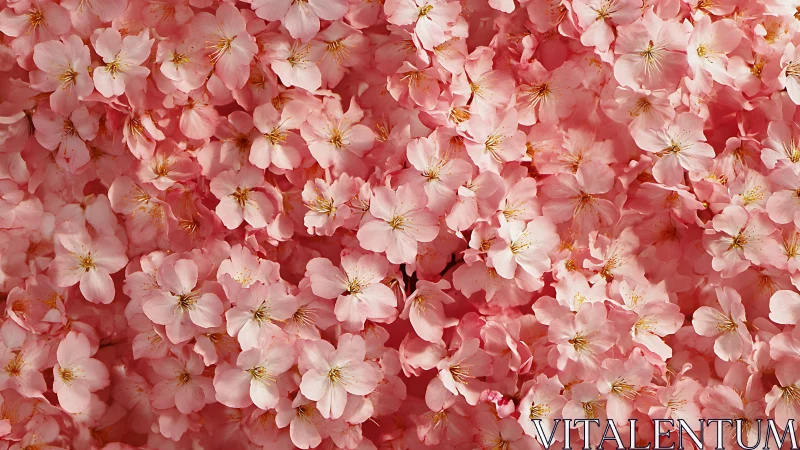 Densely Clustered Botanical Arrangement of Pink Blossom Flora with Golden Stamen Details.