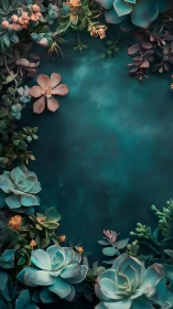 Succulent Blooms Frame a Peaceful Teal Garden Scene