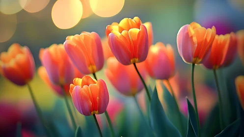Luminous Tulips Bathed in Warm Golden Light