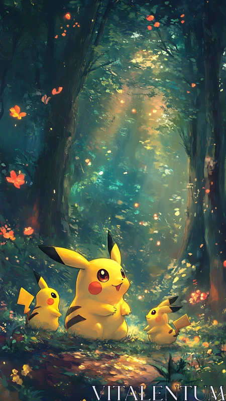 Pikachu Group in Luminescent Forest Environment