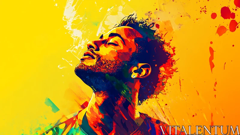 Colorful portrait of man in profile on vivid yellow field.