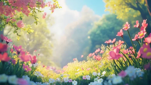 Spring Garden Landscape: Soft Focus Floral Depth.
