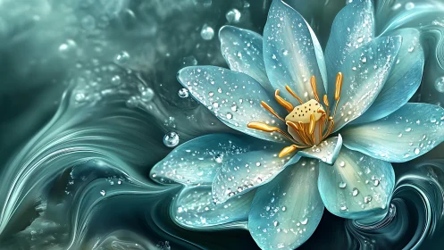 Shimmering teal lotus drifting through liquid daydreams.