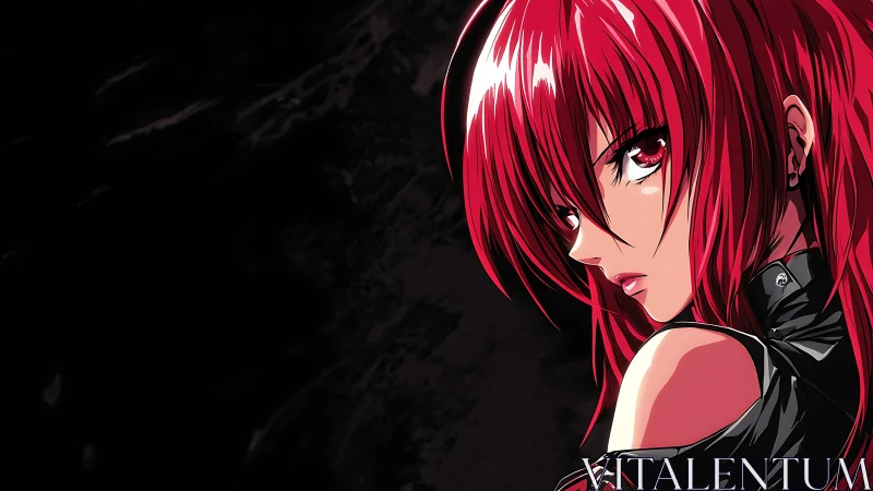 Red-haired anime girl rendered with high-contrast cel shading