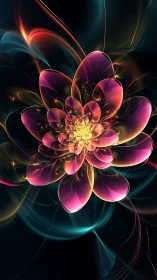 Fractal-luminescent petal array in radial computational bloom.