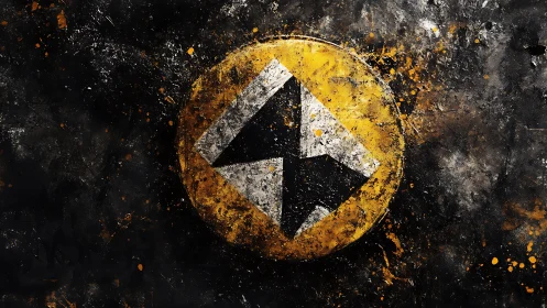 Grunge-styled yellow badge showcases bold geometric symbol