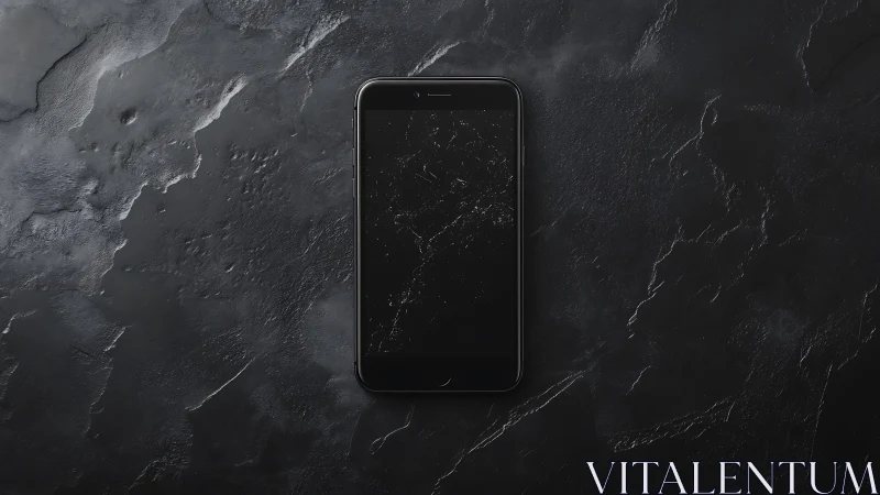 Top-down view of smartphone on textured dark slate surface