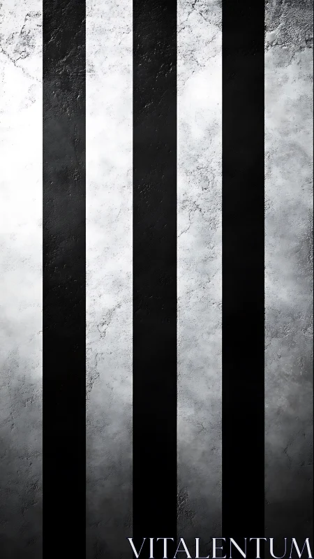 Vertical black stripes divide textured concrete wall surface