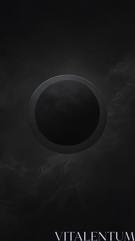 Dark circular form centered on textured black field