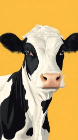 Holstein cow portrait on flat yellow background illustration.