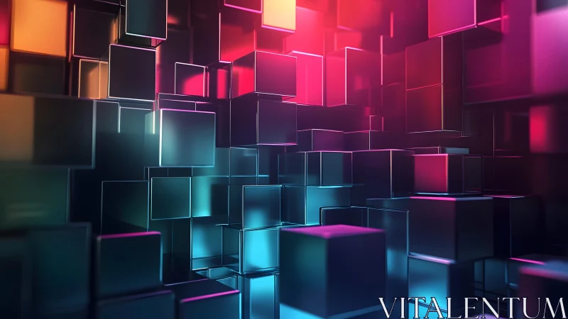 Futuristic 3D Cubes in Neon Gradient Abstract Digital Art.