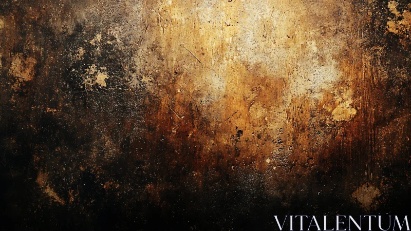 Grunge textured wall with rustic brown and gold abstract pattern.