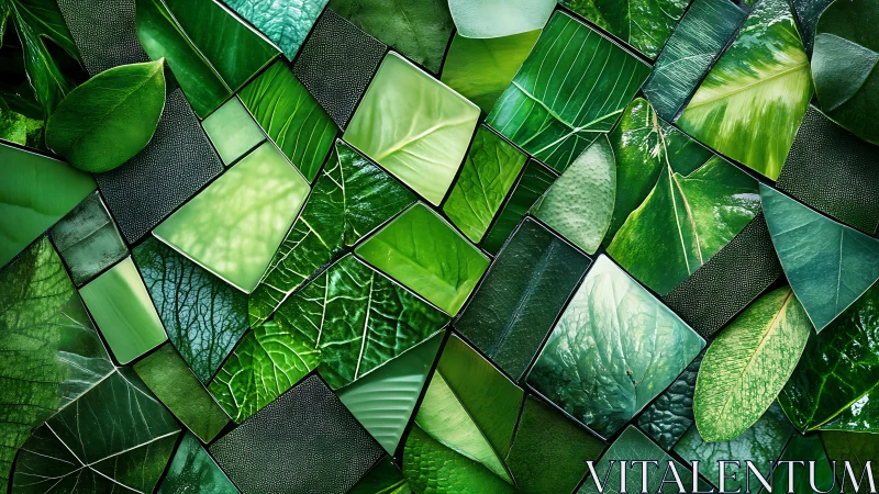 Leaf segment collage in geometric green mosaic pattern.
