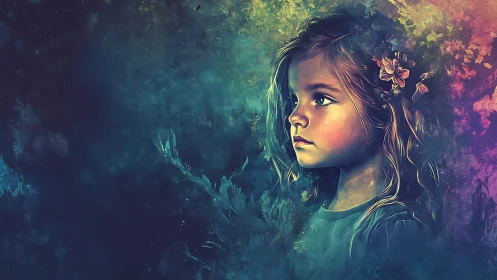 Rendered Female Portrait Against Gradient Atmospheric Background.