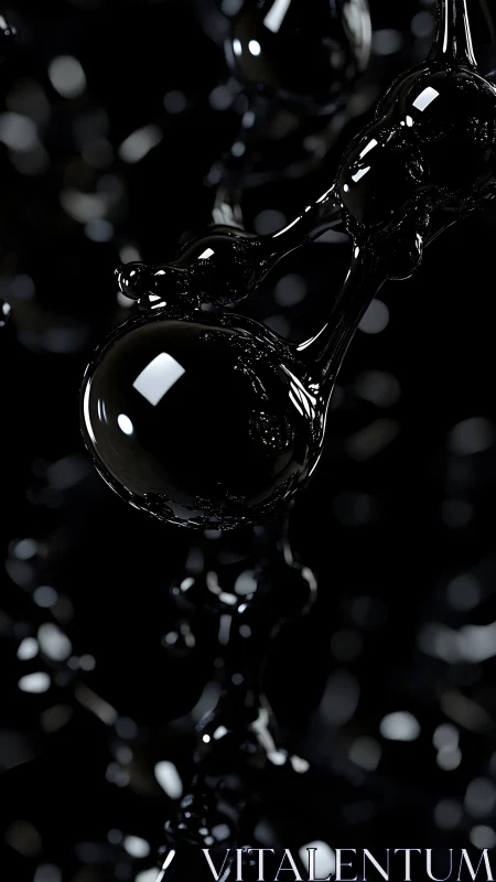 Gleaming black liquid orbs drift gently in the soft dark