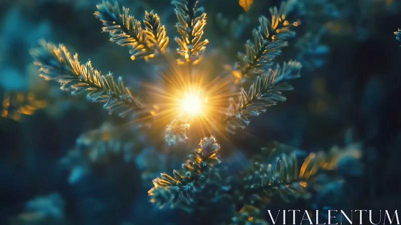 Winter needles cradling a tiny sunlit spark of warmth.