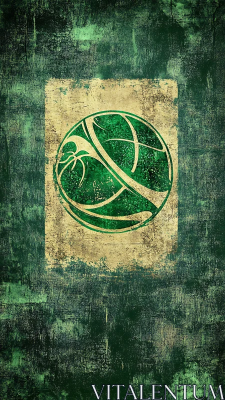 Grunge emerald bird emblem within distressed circular seal.