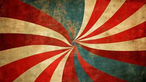 Radial red and beige striped vortex on distressed background.