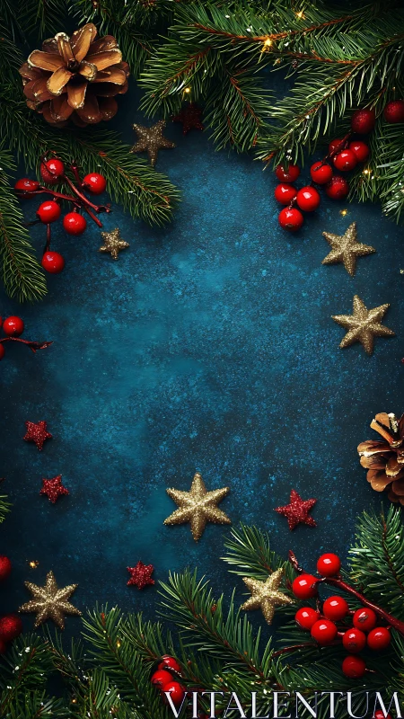 Festive pine branches frame sparkling Christmas stars beautifully.
