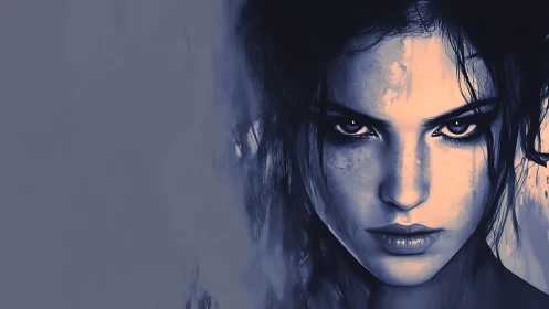 Monochrome digital portrait isolates a focused female face