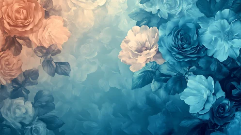 Ombre Floral Gradient: Roses Rendered in Bilateral Color Transition.