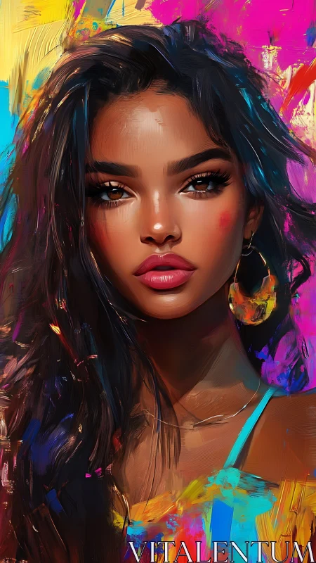 Digital portrait depicts a woman against saturated abstract backdrop