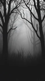 Whispering silhouettes weave a path through the fogbound woods