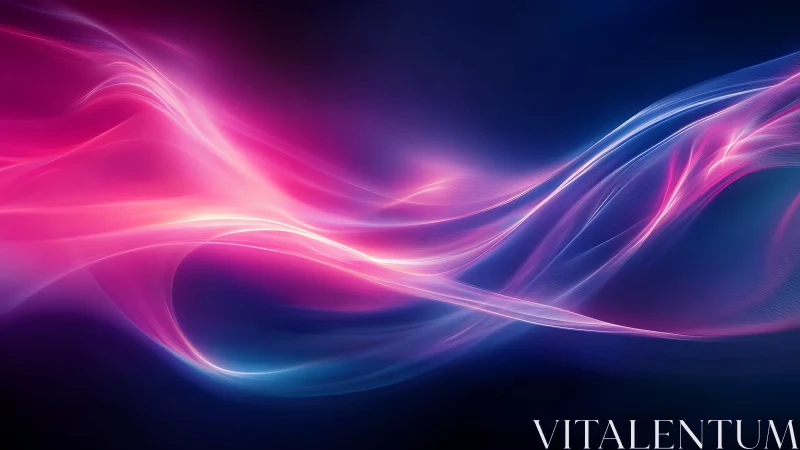 Curved luminous bands form layered pink and blue wave structures