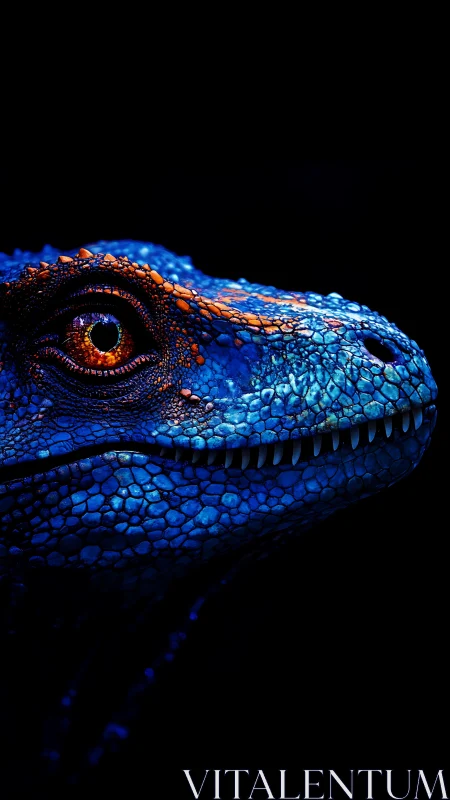 Bioluminescent blue raptor head glows against black void