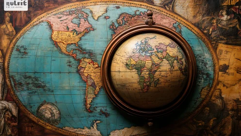 Twin world maps in vintage orbit of wanderlust dreams.