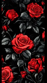 Red Roses Against Black Background: Digital Vector Rendering With Dramatic Chiaroscuro Lighting